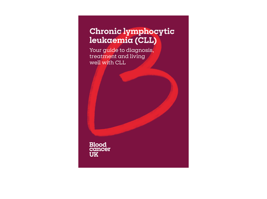 Front cover of our CLL booklet, with the title 'Chronic lymphocytic leukaemia (CLL): Your guide to diagnosis, treatment and living well with CLL'.